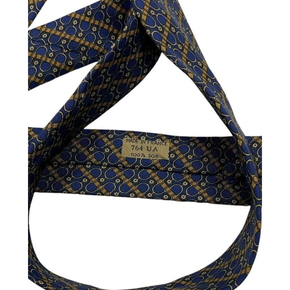 HERMÈS Men's 100% Silk Necktie LUXURY 764 UA Blue Striped Geometric W:3.4" EUC - Picture 3 of 5